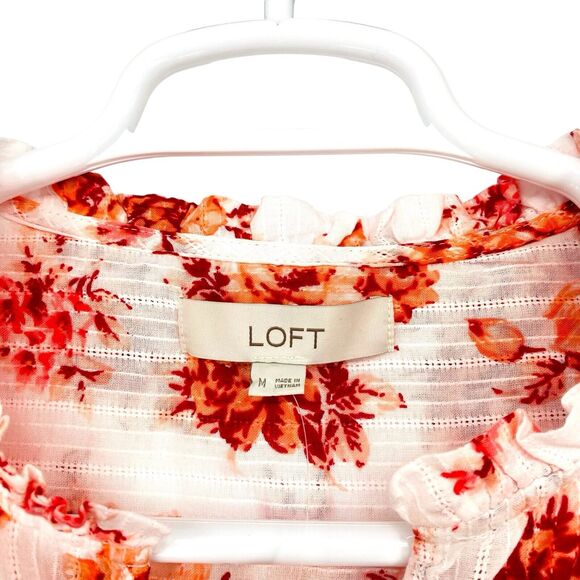 Ann Taylor LOFT Women’s Bouquet Lacy Ruffle Blouse Top M 3/4 Sleeves - Picture 12 of 13